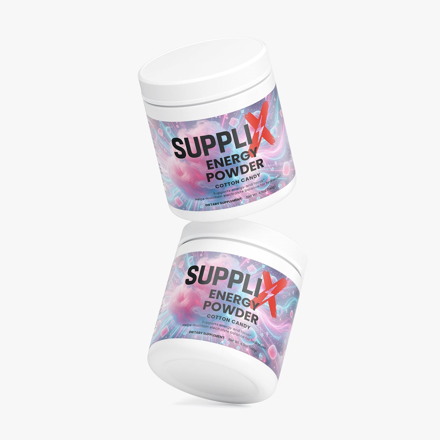 SUPPLI-X Energy Powder | Natural Caffeine, L-Theanine, Taurine & Electrolytes | Cotton Candy | 140g