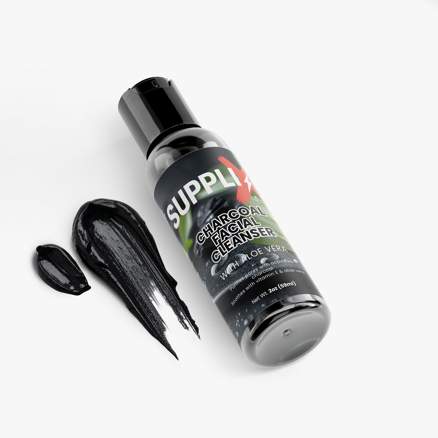 SUPPLI-X Charcoal Facial Cleanser | Activated Charcoal, Organic Tea Tree & Aloe Vera | 2 oz
