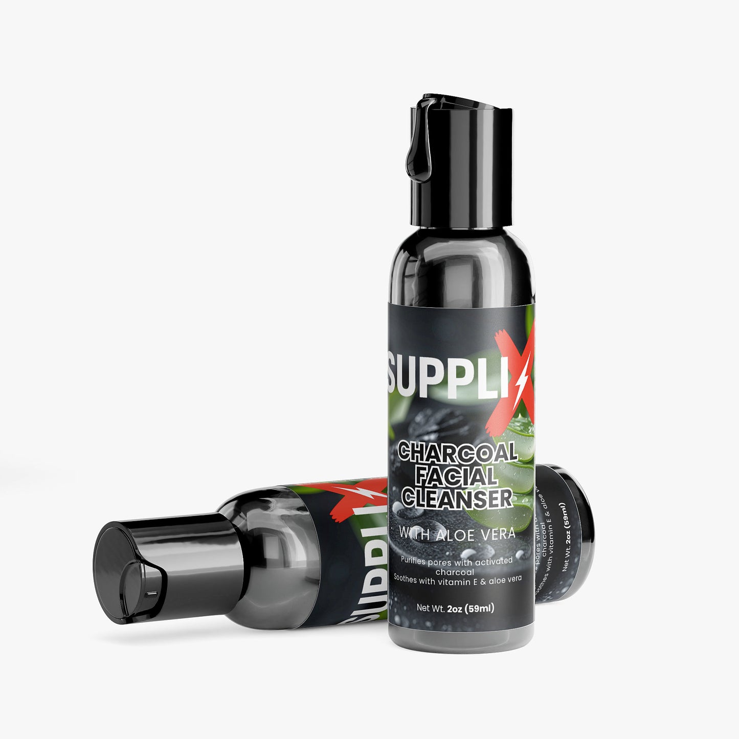 SUPPLI-X Charcoal Facial Cleanser | Activated Charcoal, Organic Tea Tree & Aloe Vera | 2 oz