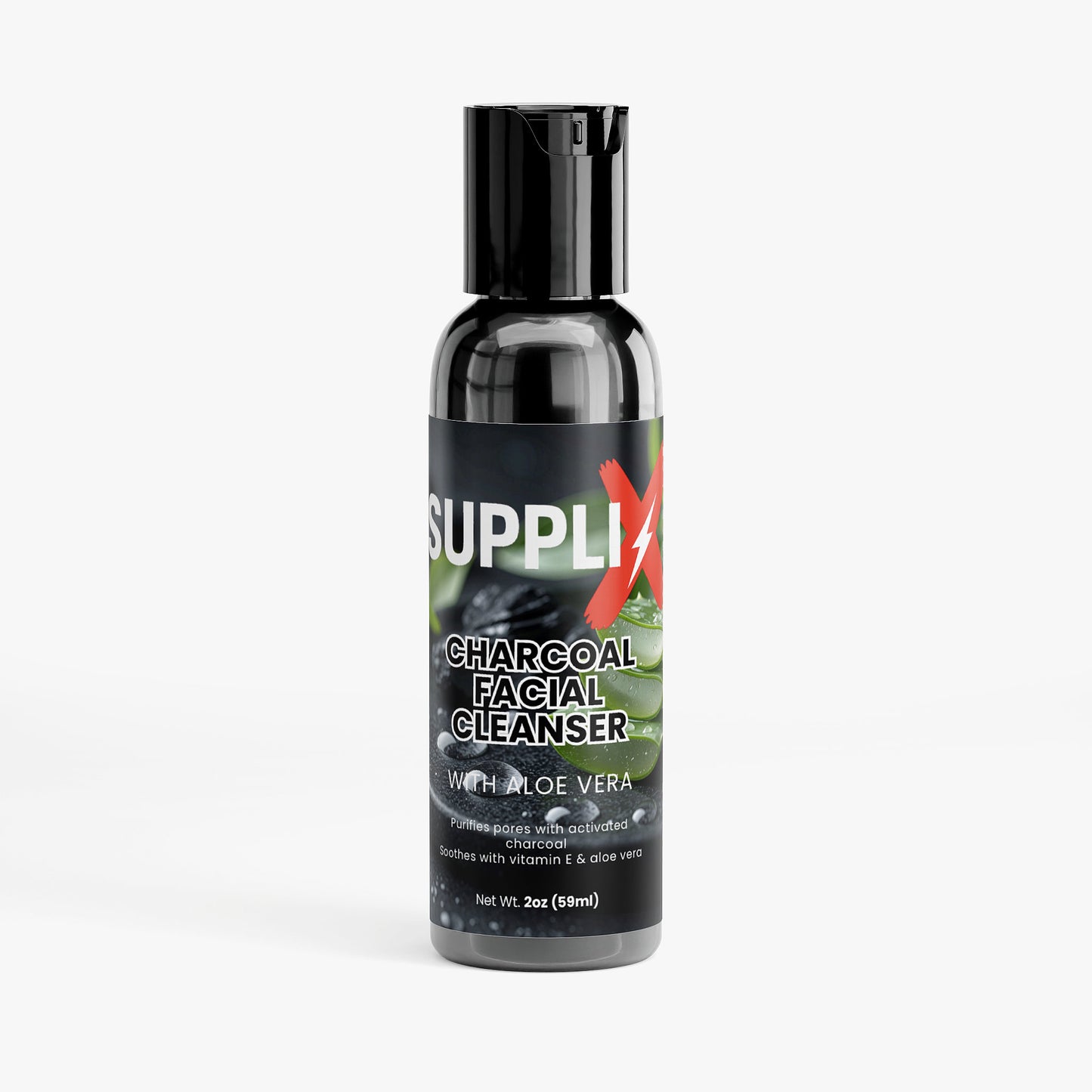 SUPPLI-X Charcoal Facial Cleanser | Activated Charcoal, Organic Tea Tree & Aloe Vera | 2 oz