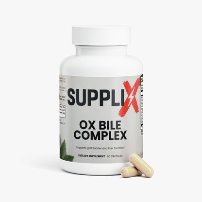 SUPPLI-X Ox Bile Complex | Fat Digestion & Bile Support | DigeZyme, Artichoke Extract, Slippery Elm | 60 Capsules