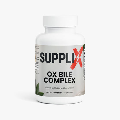 SUPPLI-X Ox Bile Complex | Fat Digestion & Bile Support | DigeZyme, Artichoke Extract, Slippery Elm | 60 Capsules