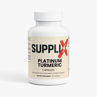 SUPPLI-X Platinum Turmeric curcumin supplement bottle, 60 capsules