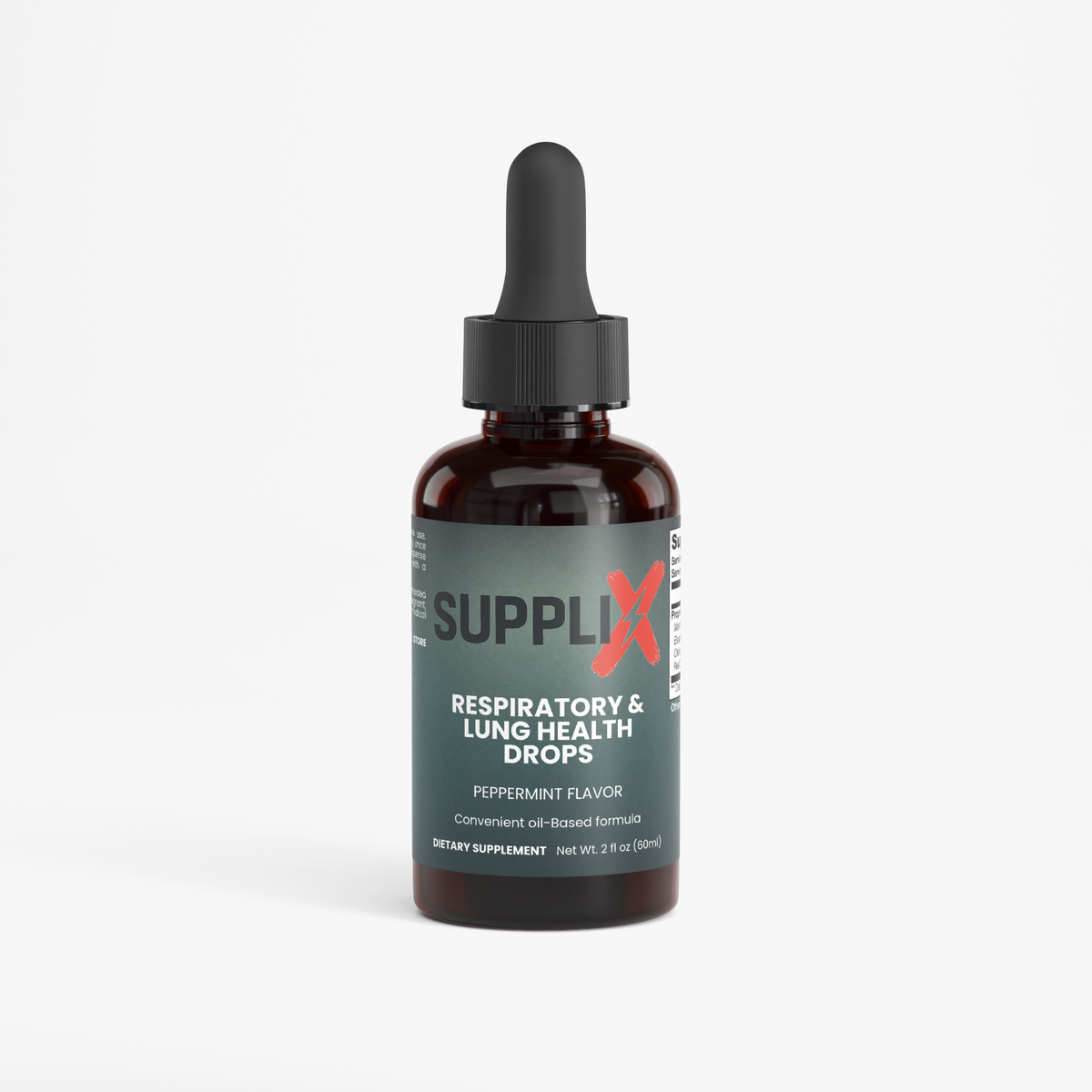 SUPPLI-X Mullein Drops – alcohol-free respiratory & lung health drops, peppermint flavor, 2 fl oz dropper bottle