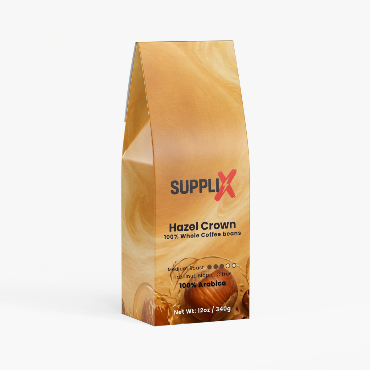 SUPPLI-X Hazel Crown medium roast whole bean coffee, 12 oz bag