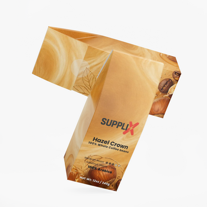 SUPPLI-X Hazel Crown coffee bag label, roasted in the USA