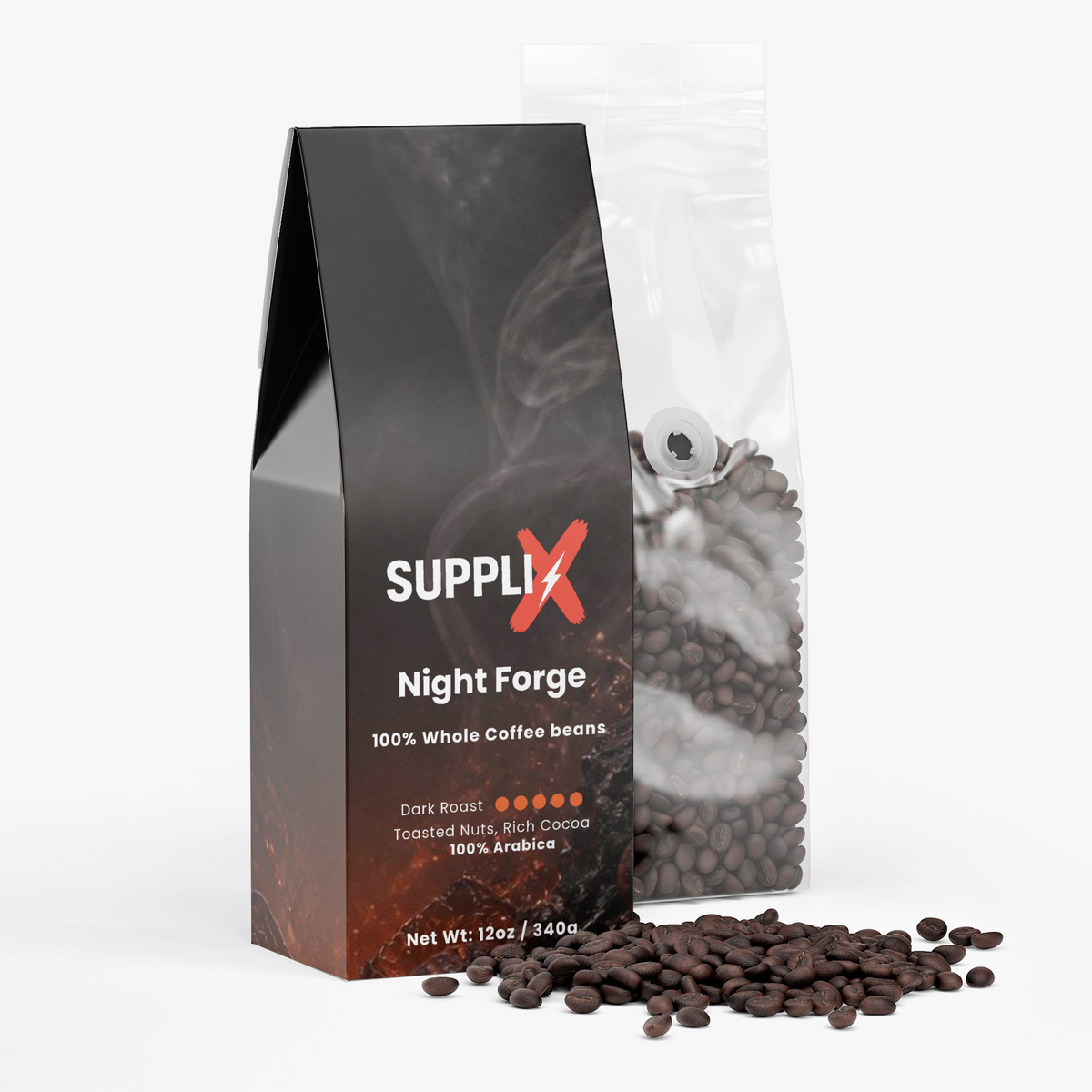 SUPPLI-X Night Forge coffee with toasted nut and rich cocoa notes