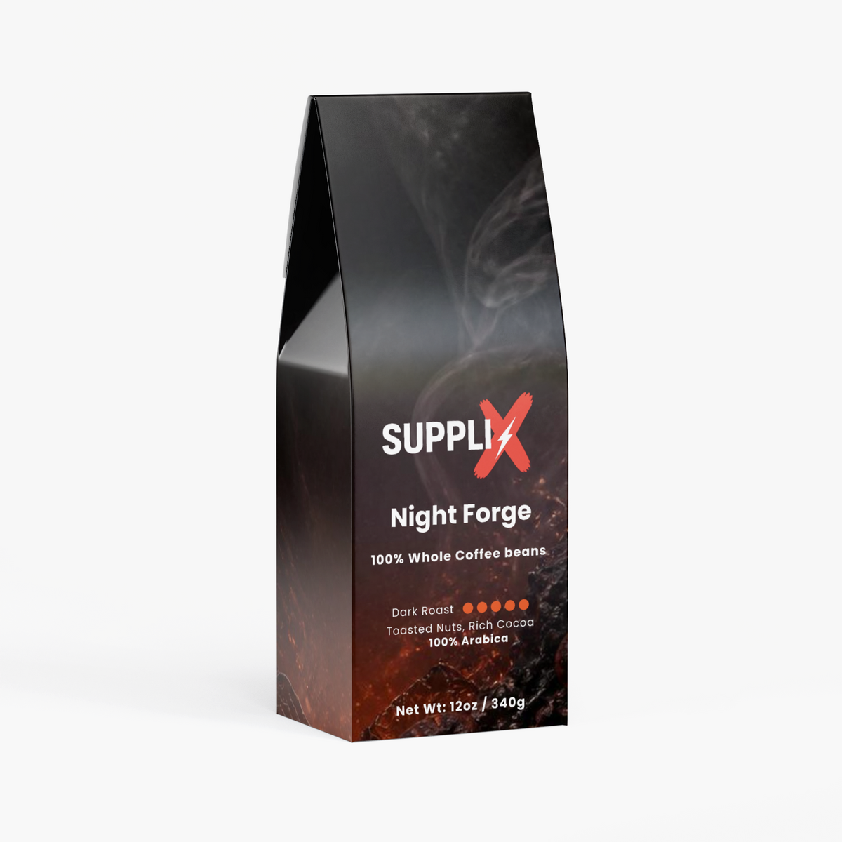 SUPPLI-X Night Forge bold dark roast whole bean coffee, 12 oz bag