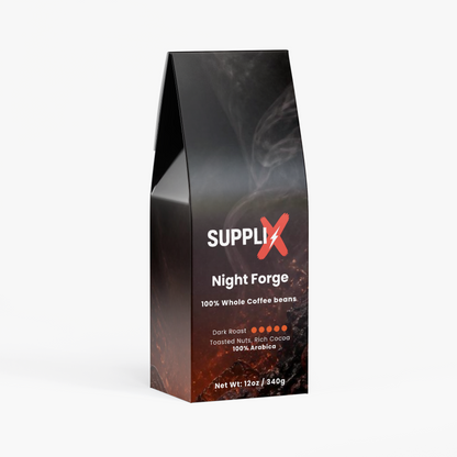 SUPPLI-X Night Forge bold dark roast whole bean coffee, 12 oz bag
