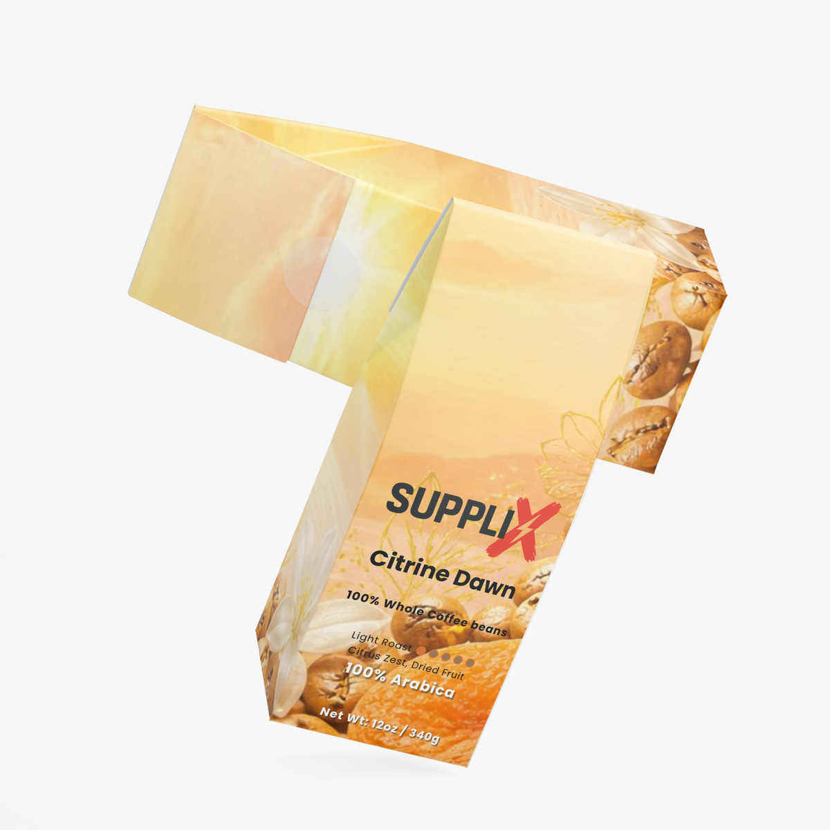 SUPPLI-X Citrine Dawn coffee bag label, roasted in the USA
