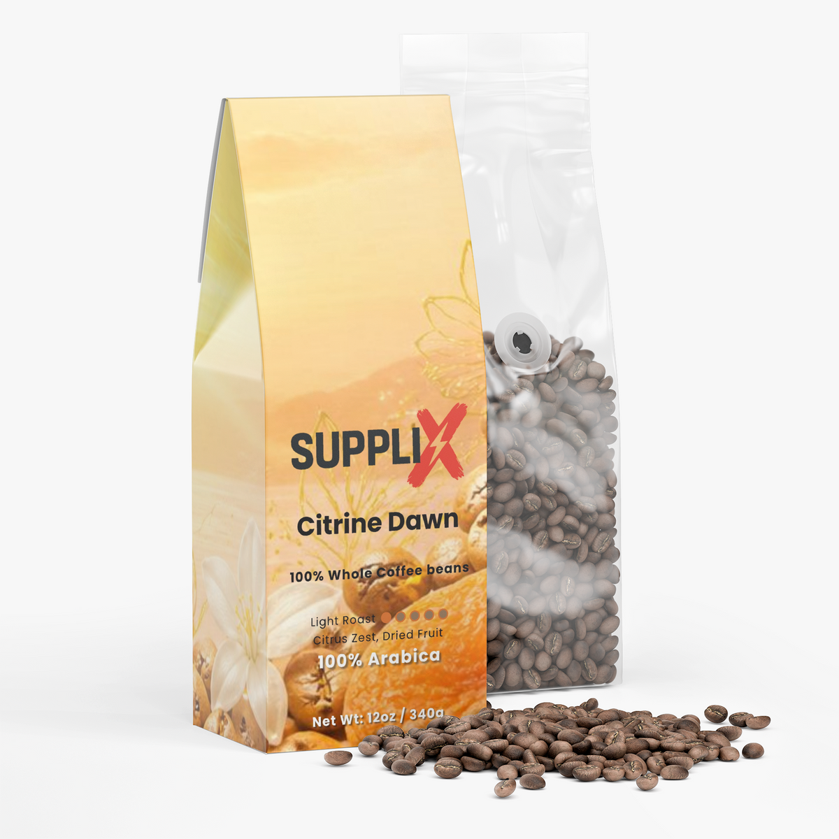 SUPPLI-X Citrine Dawn coffee with citrus zest and dried fruit notes