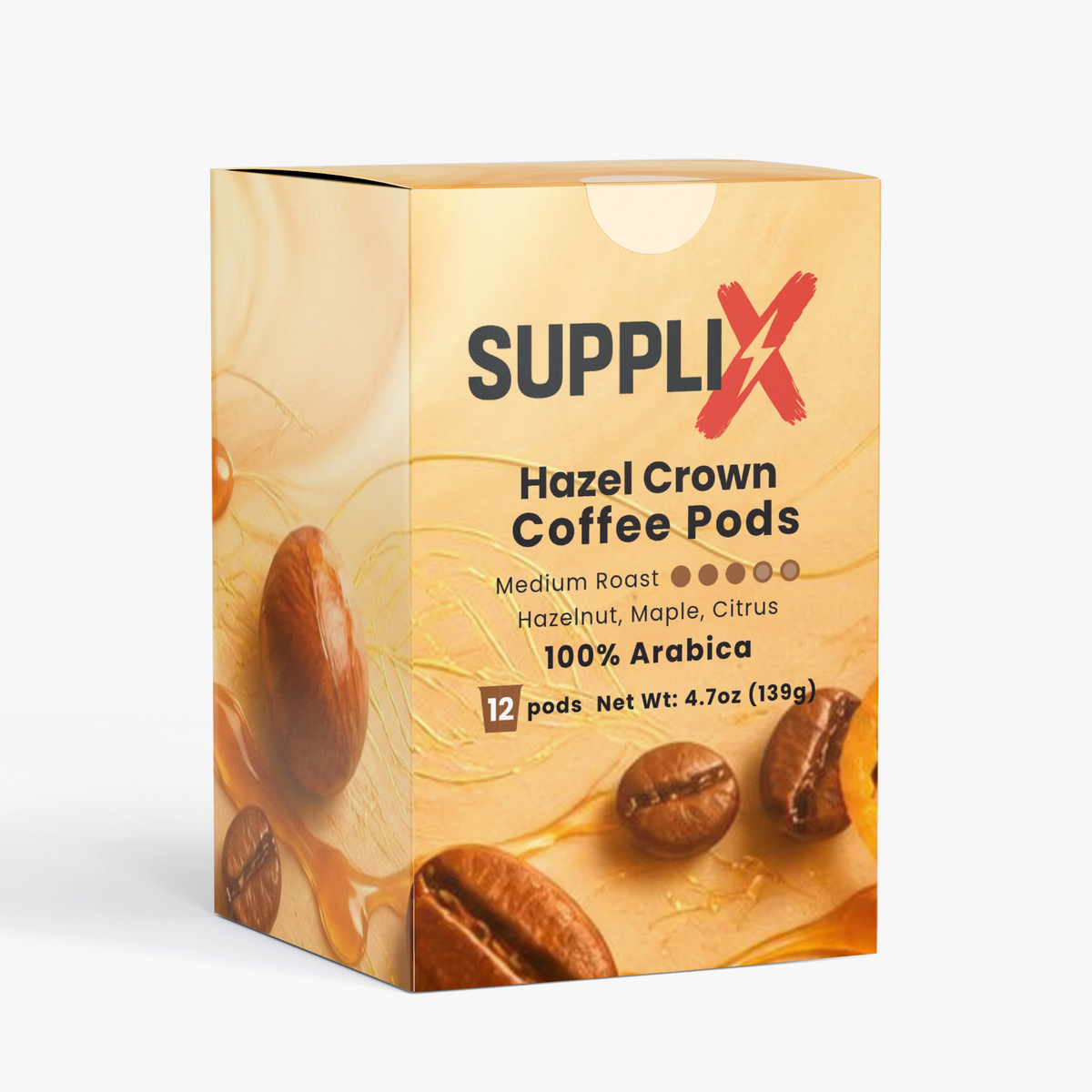 SUPPLI-X Hazel Crown Keurig-compatible coffee pods with hazelnut, maple and citrus notes