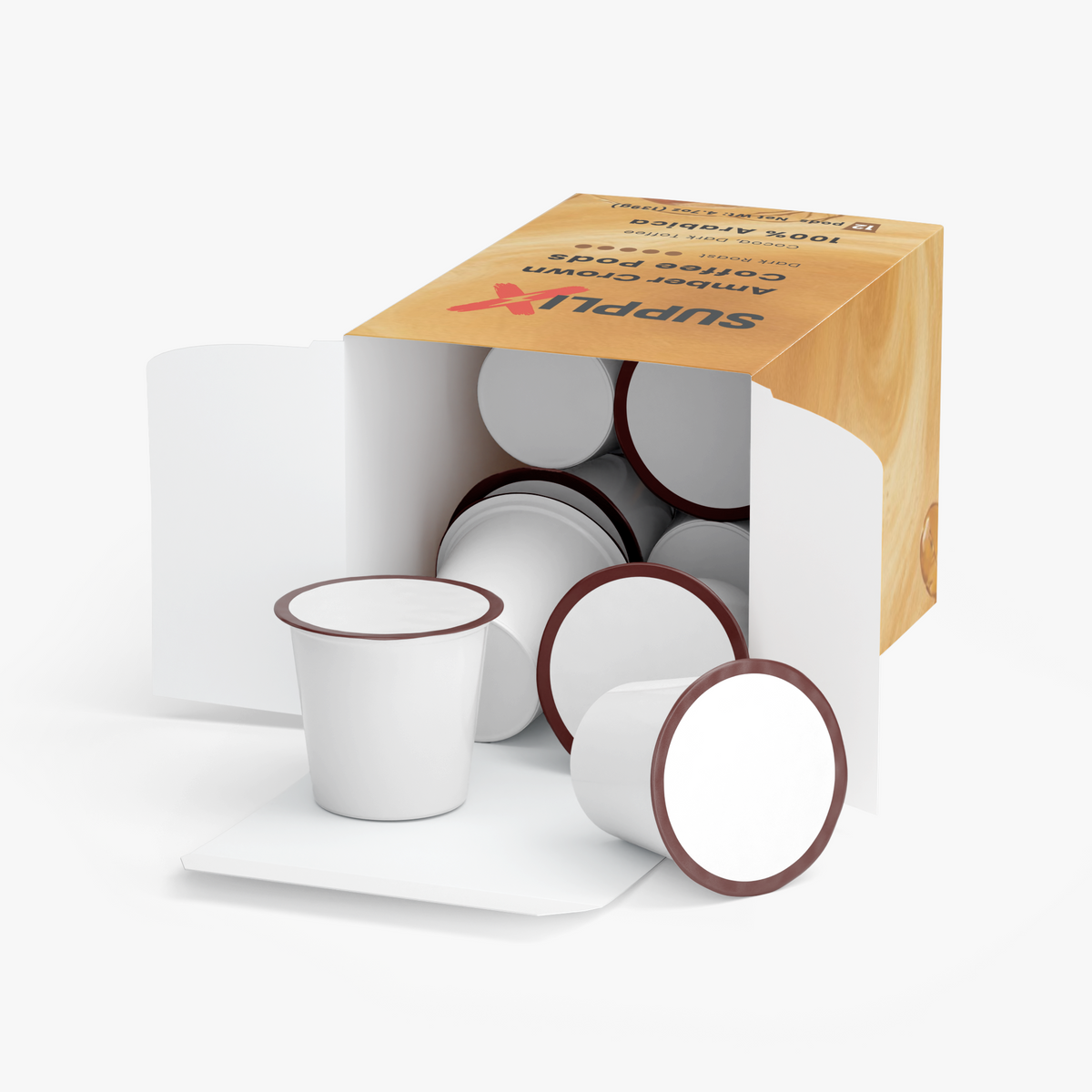 SUPPLI-X Amber Crown coffee pods box, made in the USA