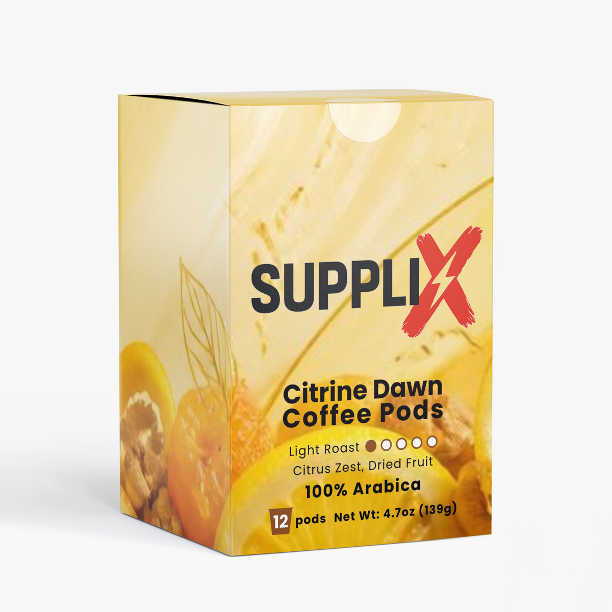 SUPPLI-X Citrine Dawn light roast coffee pods, Keurig-compatible box of 12