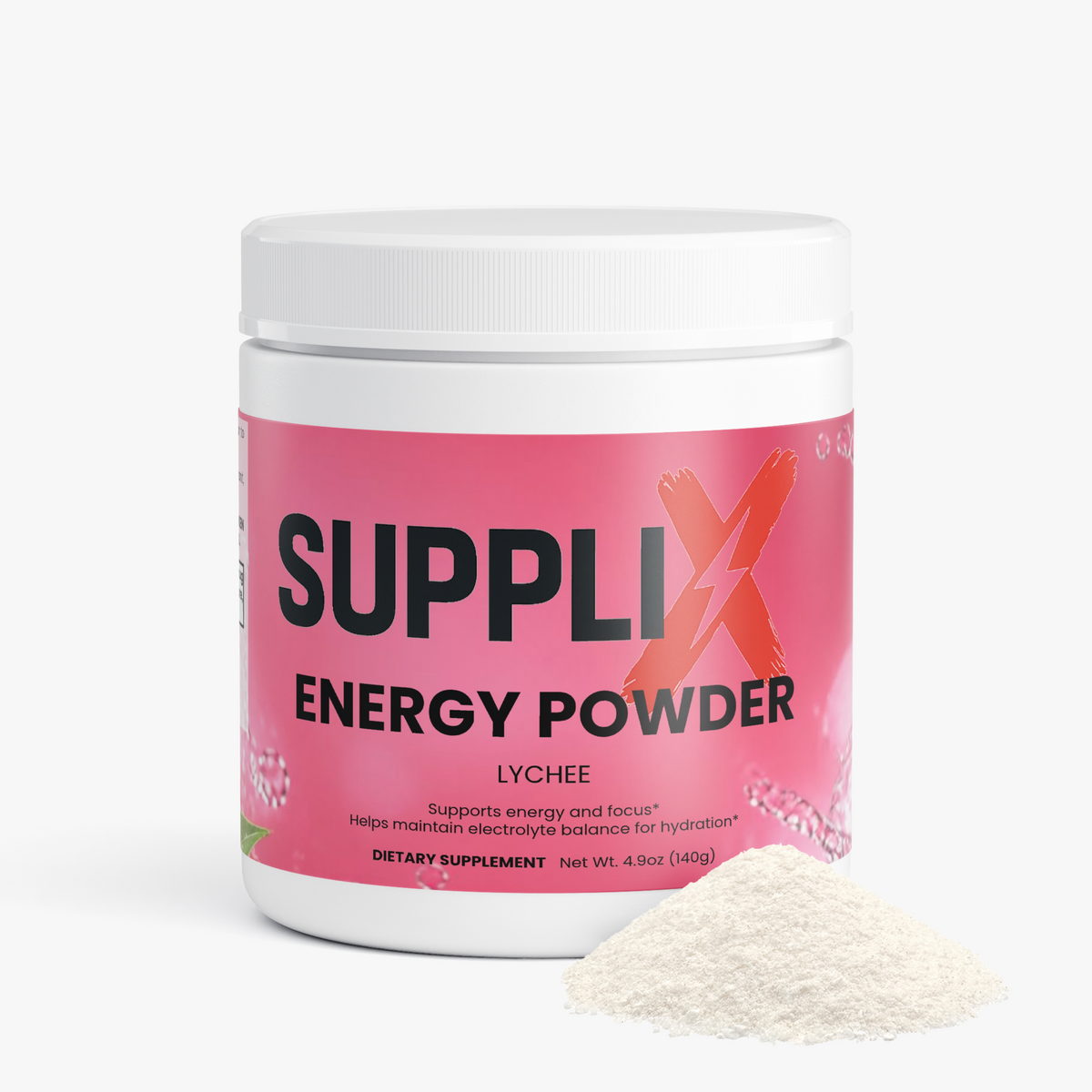 SUPPLI-X Energy Powder Lychee jar with powder, L-Theanine and taurine