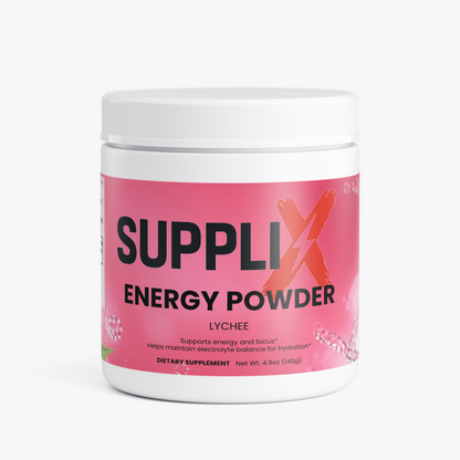 SUPPLI-X Energy Powder Lychee, sugar-free natural caffeine drink mix, 140g jar