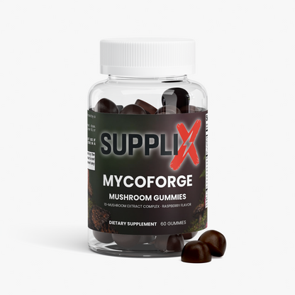 SUPPLI-X MycoForge Mushroom Gummies | 10-Mushroom Extract Complex | Raspberry | 60 Gummies