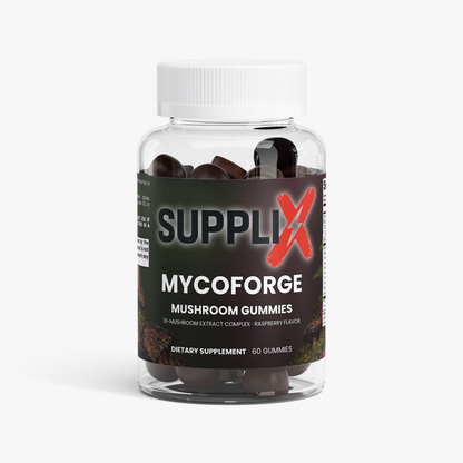 SUPPLI-X MycoForge Mushroom Gummies | 10-Mushroom Extract Complex | Raspberry | 60 Gummies