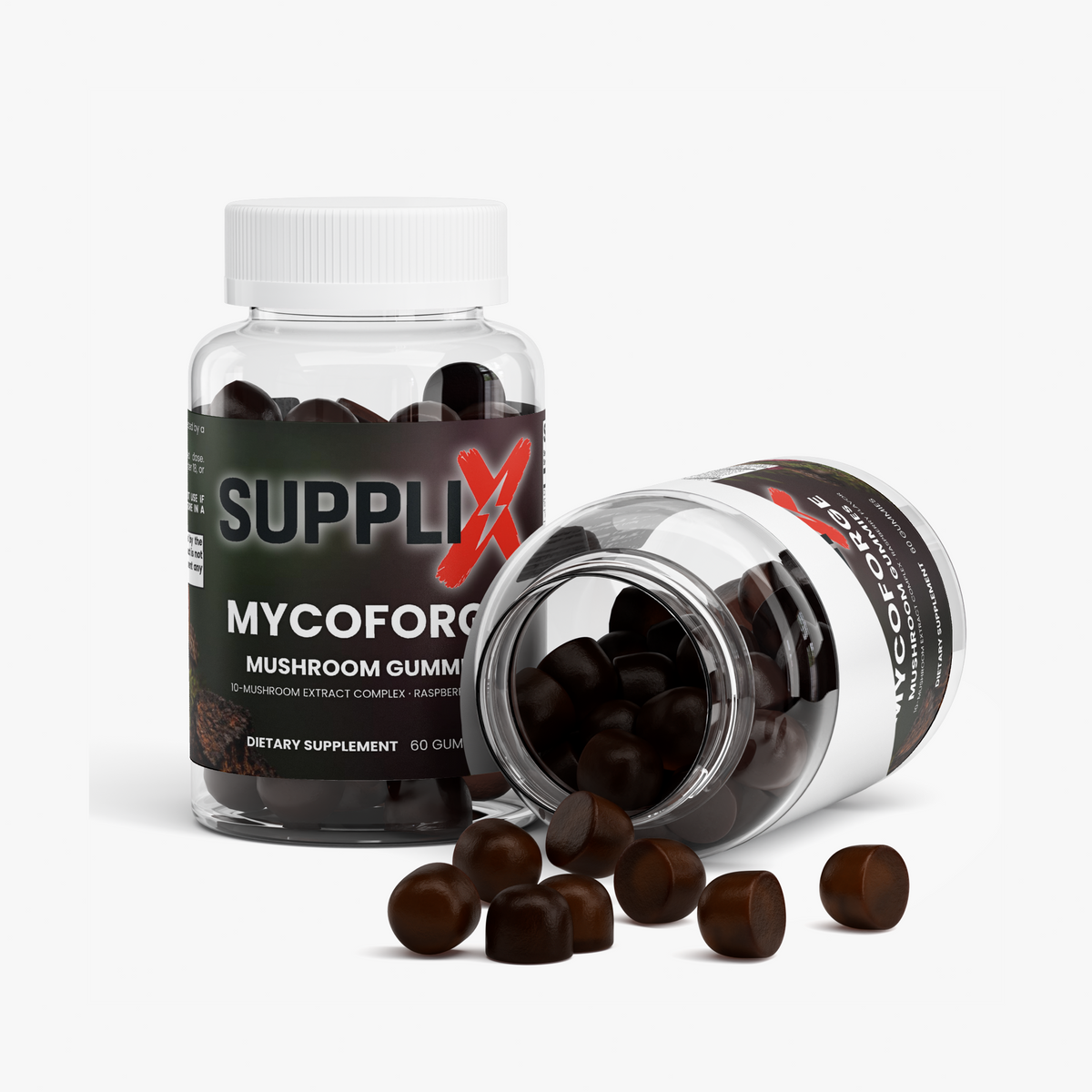 SUPPLI-X MycoForge Mushroom Gummies | 10-Mushroom Extract Complex | Raspberry | 60 Gummies