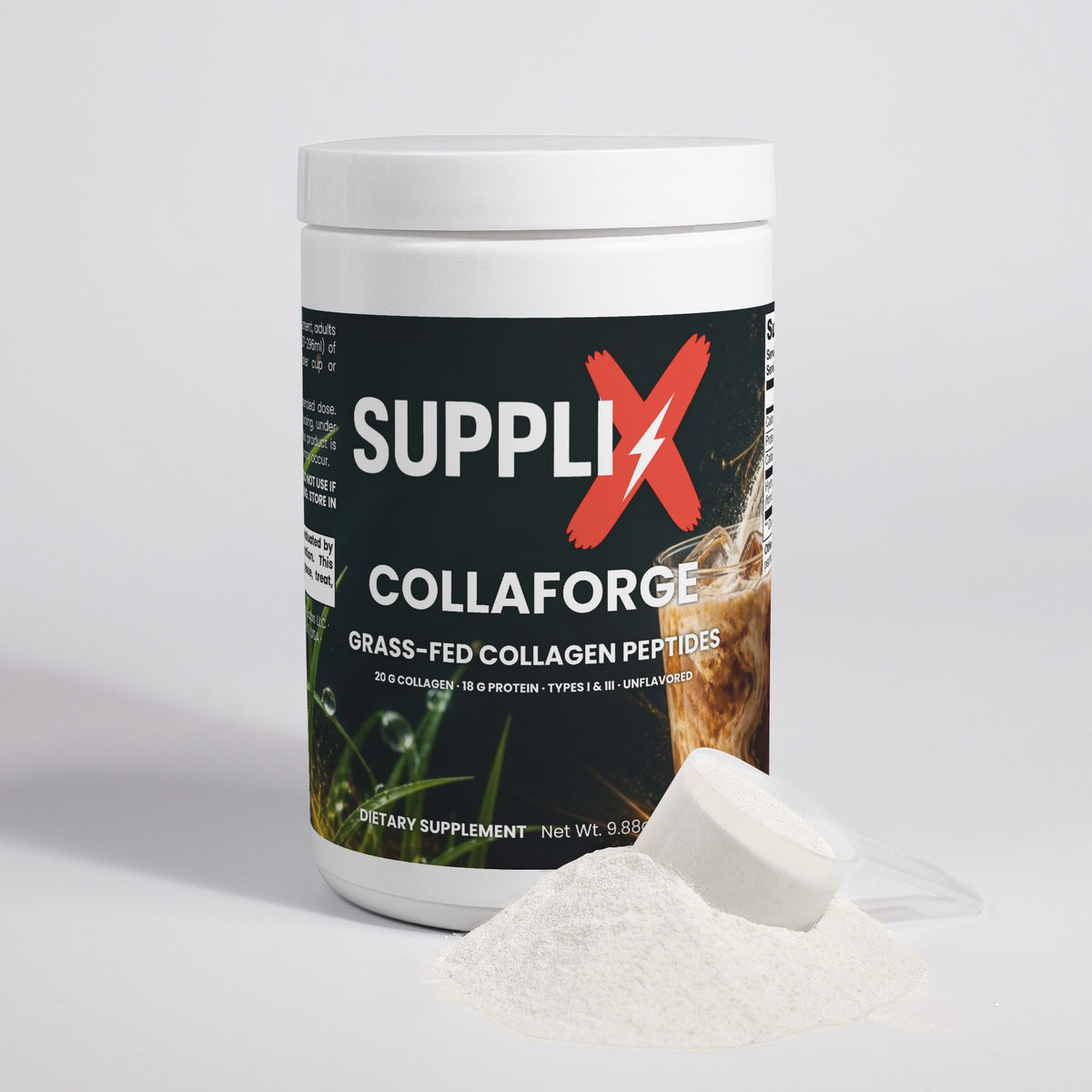 SUPPLI-X CollaForge Grass-Fed Collagen Peptides – containers from different angles