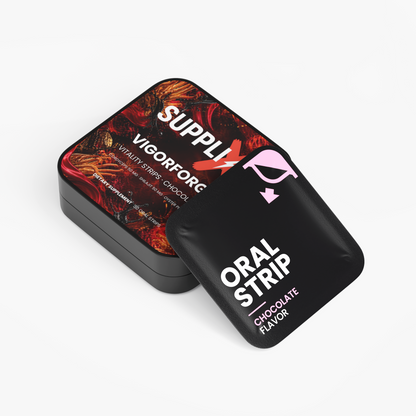 SUPPLI-X VigorForge Cordyceps and Shilajit strips box, side view with label and ingredient details