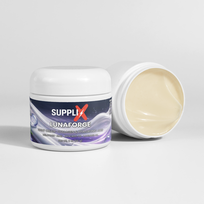 SUPPLI-X LunaForge Night Cream open jar showing the cream texture