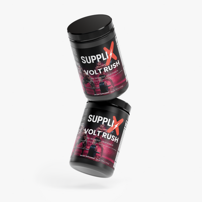 SUPPLI-X Volt Rush pre-workout powder tub, side view
