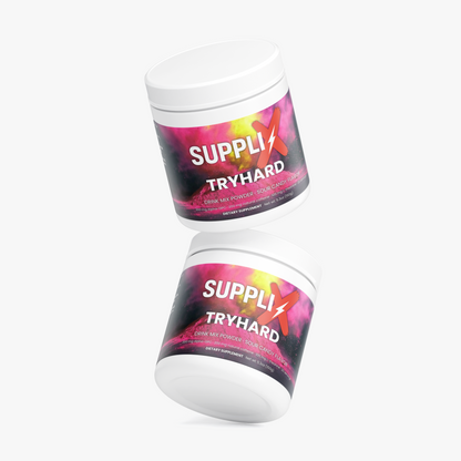 SUPPLI-X Tryhard Drink Mix Sour Candy, two tubs floating