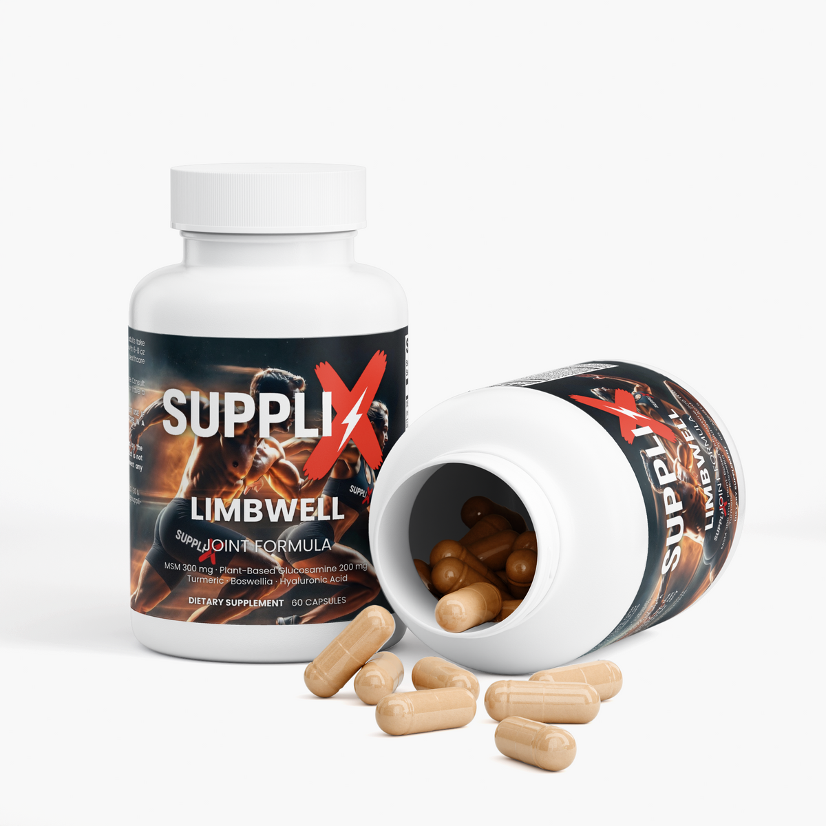 SUPPLI-X Limbwell Joint Formula – bottle side view with capsules