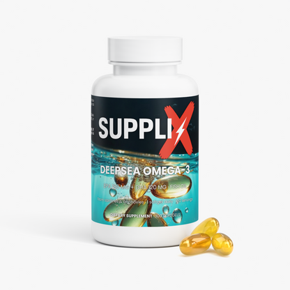 SUPPLI-X DeepSea Omega-3 – bottle angled view showing the DeepSea Omega-3 label