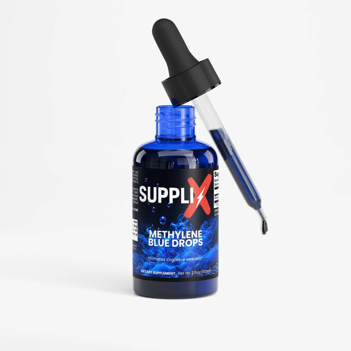 SUPPLI-X Cobalt Ridge Methylene Blue Drops 10 mg per serving – bottle and dropper