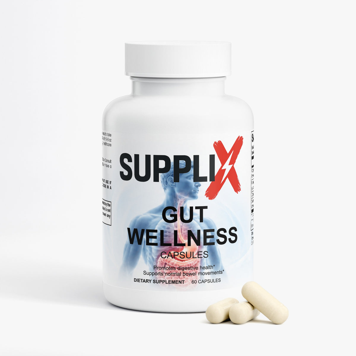 SUPPLI-X Gut Wellness Supplement – ACV, Probiotic, Prebiotic & DigeZyme, 60 Capsules