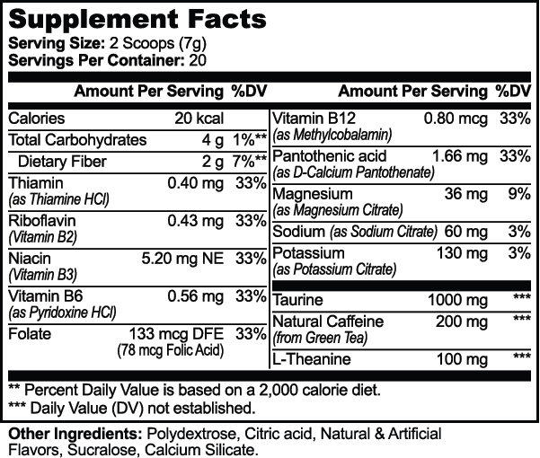SUPPLI-X Energy Powder Lychee Supplement Facts label