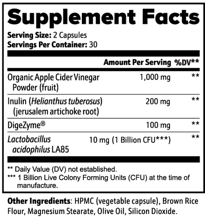 SUPPLI-X Gut Wellness Supplement – ACV, Probiotic, Prebiotic & DigeZyme, 60 Capsules