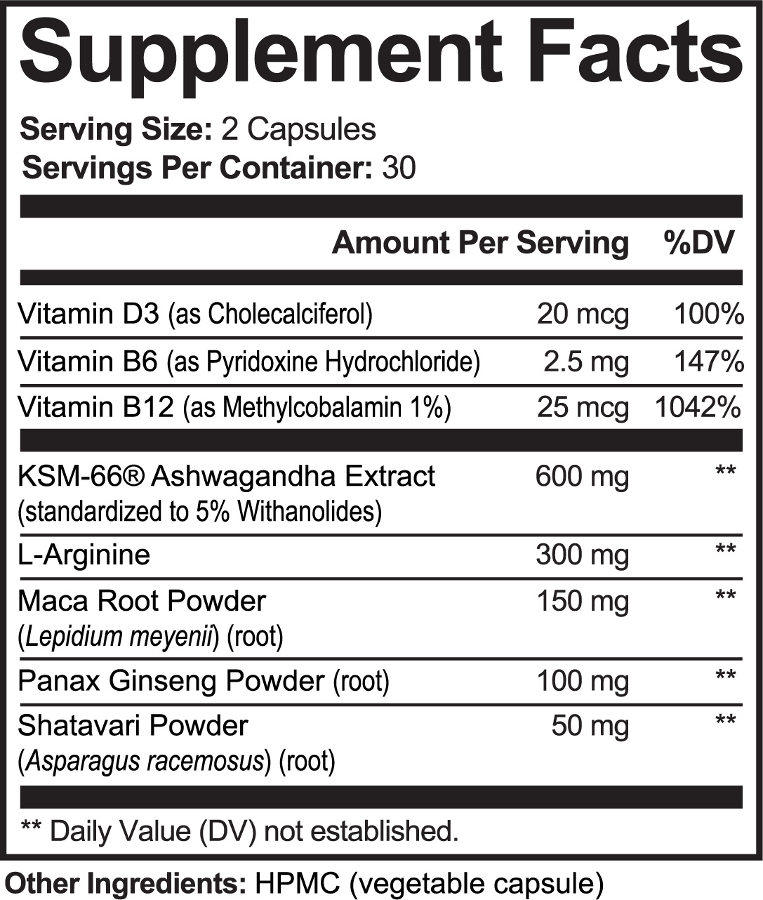 SUPPLI-X Ashwagandha Plus | KSM-66 + Maca + Ginseng + D3 | 60 Capsules
