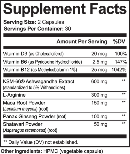 SUPPLI-X Ashwagandha Plus | KSM-66 + Maca + Ginseng + D3 | 60 Capsules