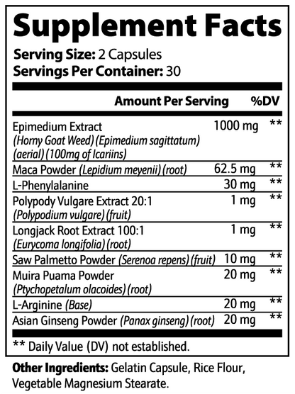 SUPPLI-X Horny Goat Weed Blend | Epimedium, Maca, Tongkat Ali & Ginseng | 60 Capsules