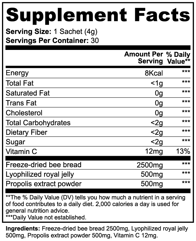SUPPLI-X Bee Bread Powder | Bee Bread, Royal Jelly & Propolis | 30 Sachets