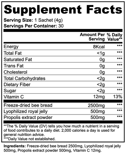SUPPLI-X Bee Bread Powder | Bee Bread, Royal Jelly & Propolis | 30 Sachets
