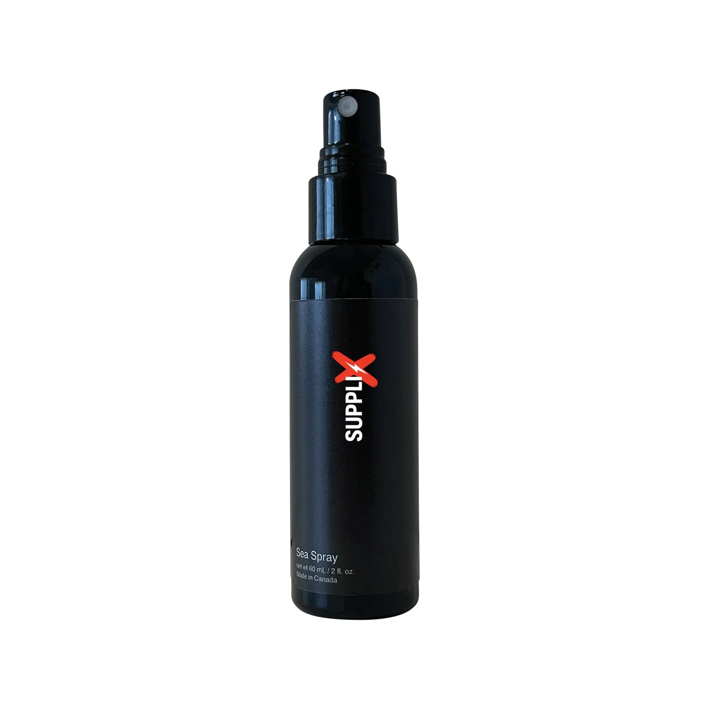 Clear bottle of SUPPLI-X Sea Spray texturizing hair mist infused with Himalayan pink salt and sea salt, delivering effortless