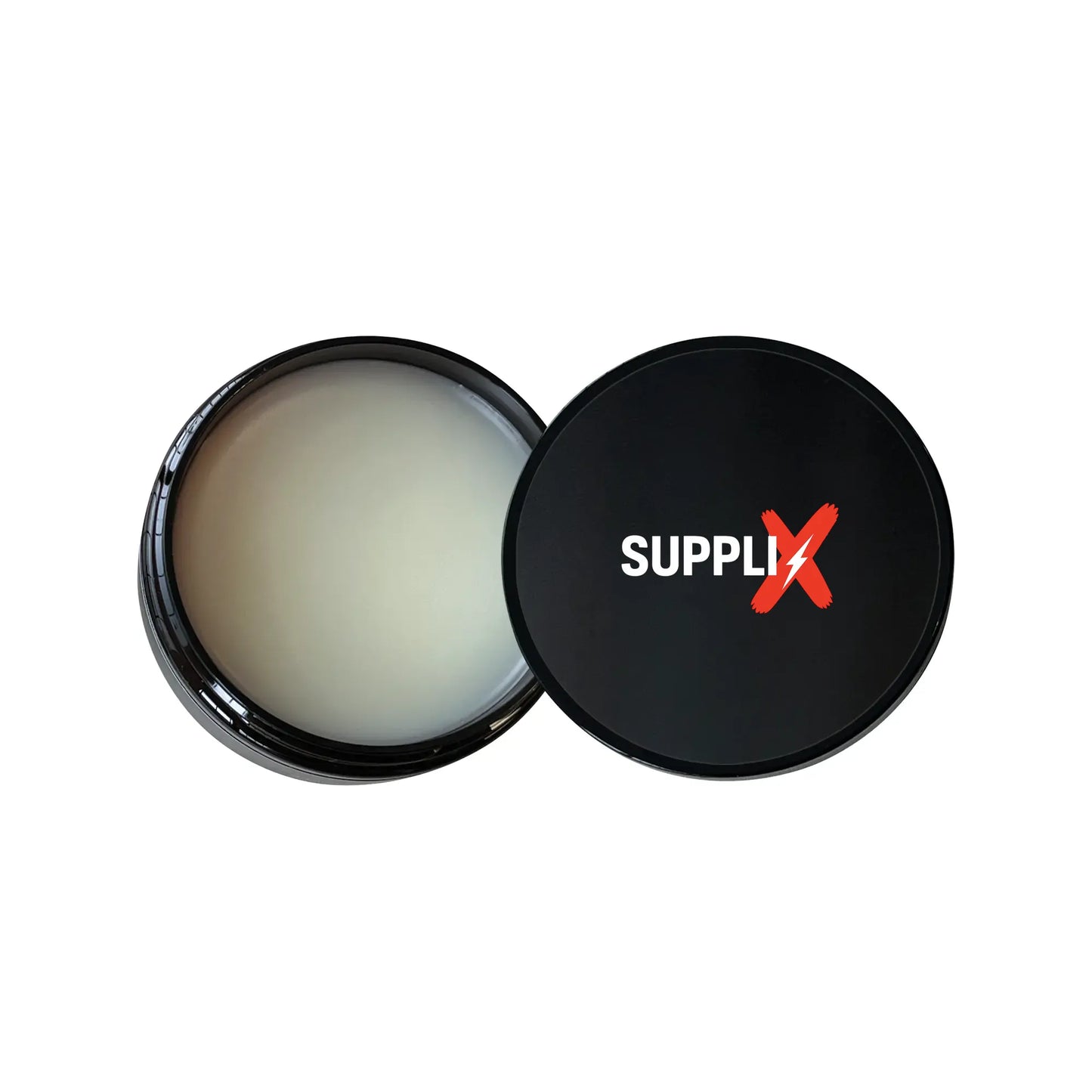 Close-up of SUPPLI-X Styling Wax jar with glossy, medium-hold formula applied on diverse hair types, showcasing spreadable te