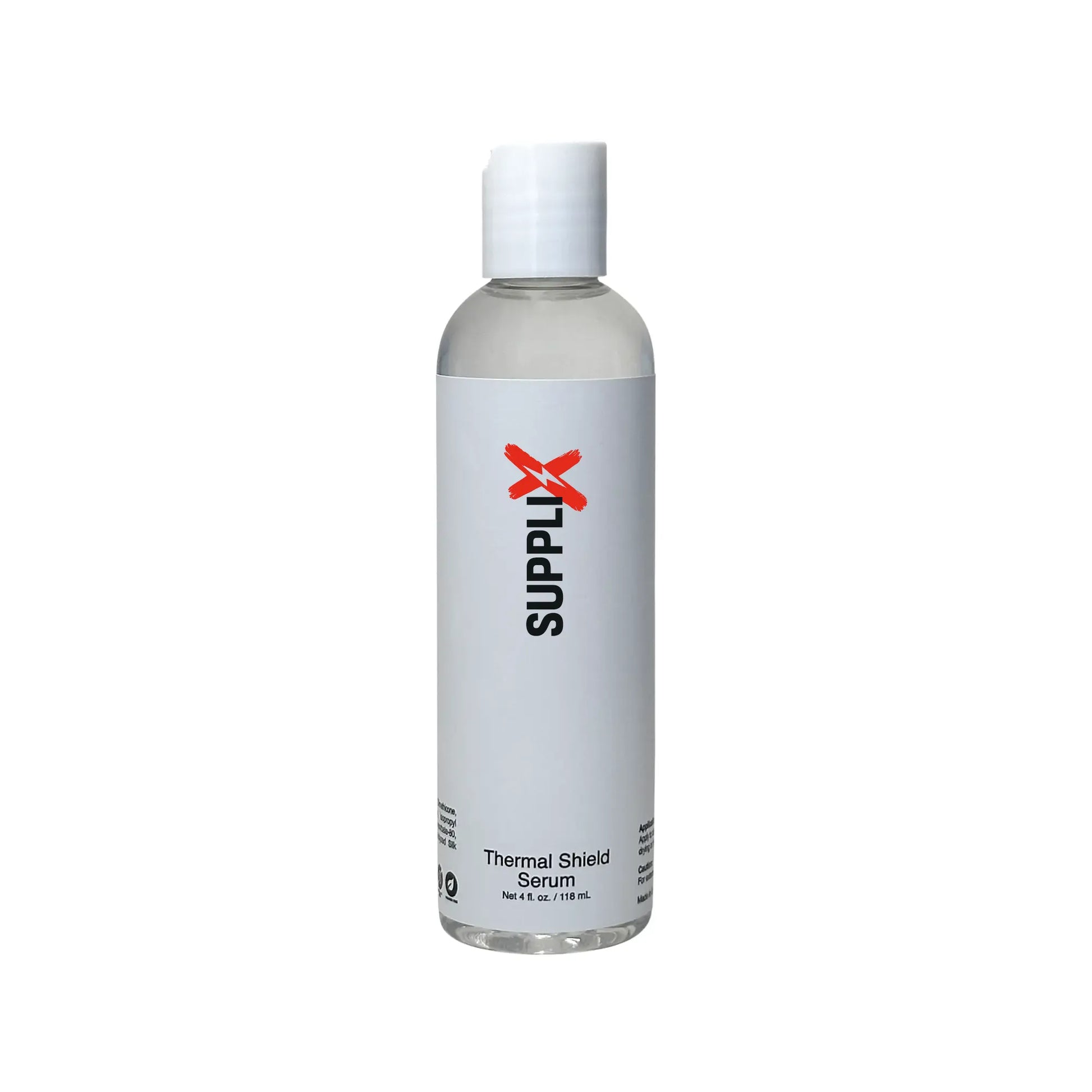 SUPPLI-X Thermal Shield Serum bottle with heat protection claim up to 450°F for hair styling