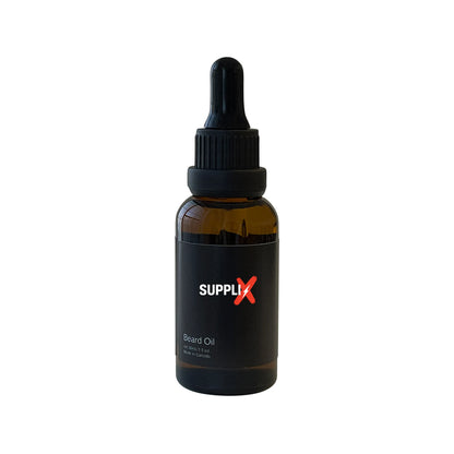Premium bottle of SUPPLI-X Speakeasy natural beard oil with dropper cap, infused with jojoba, argan, and grape seed oils for 