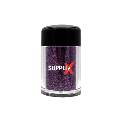 Shimmering jar of ultra-fine vegan amethyst glitter dust, perfect for cruelty-free eye and body sparkle with long-lasting adh