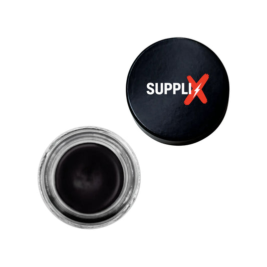 Deep eggplant purple gel eyeliner pot with creamy texture, infused with Vitamin E for smooth, long-lasting application on eye