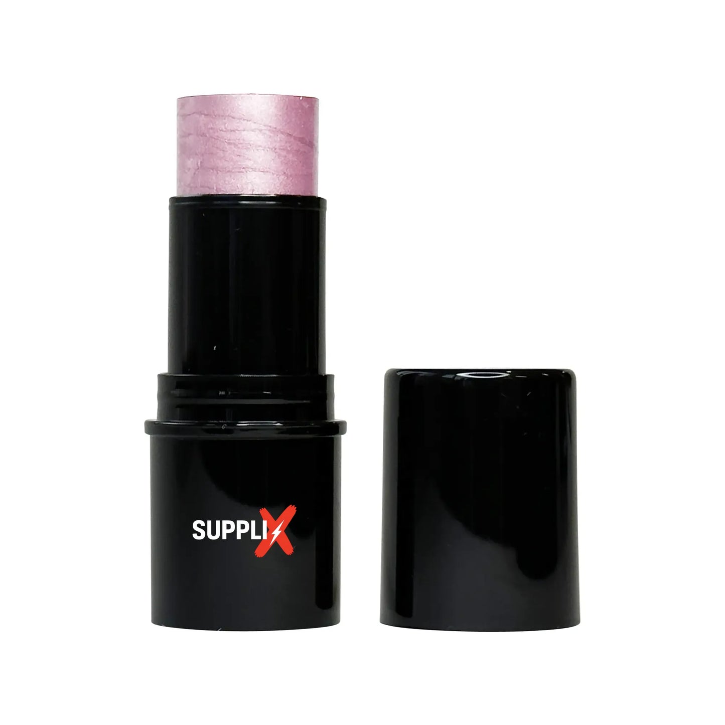 Shimmering Pink Lights highlighter stick gliding on cheekbones, delivering vitamin C-infused glow for silky, buildable radian