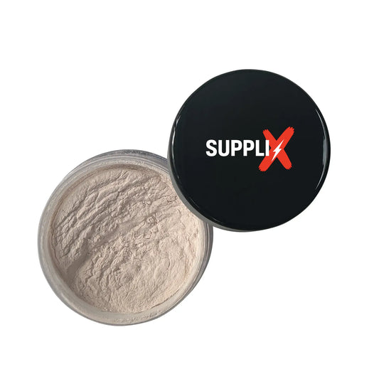 Compact of ultra-fine SUPPLI-X matte finishing powder with corn starch for silky oil control, delivering soft-focus blur and 