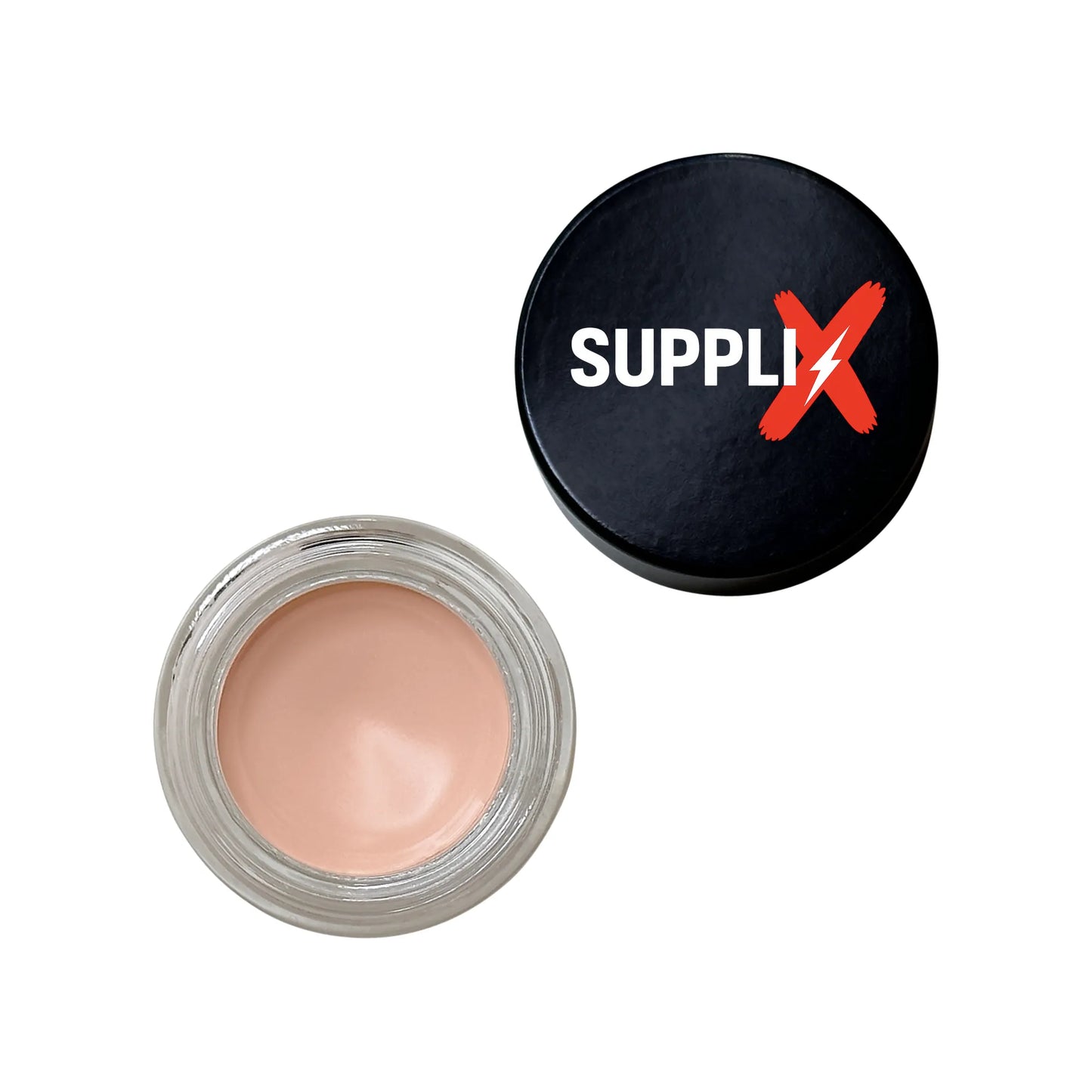 Compact white tube of SUPPLI-X Eye & Lip Primer with creamy sheer formula, featuring silicone for long-lasting crease-proof e