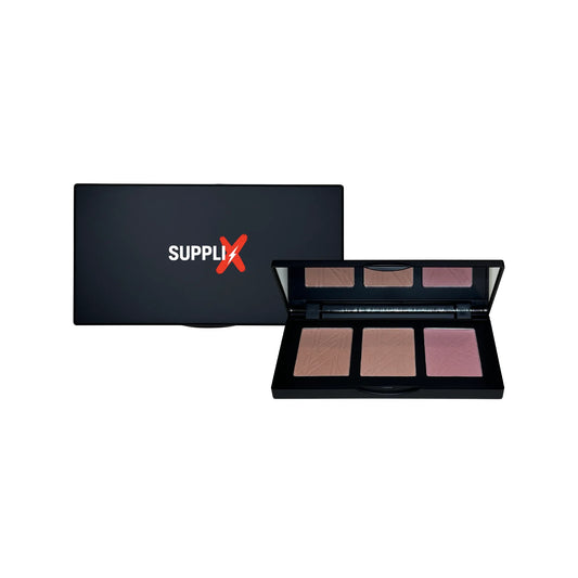 Close-up of SUPPLI-X Blush Palette - Pinch showing three silky natural shades in a compact, highlighting the buildable powder