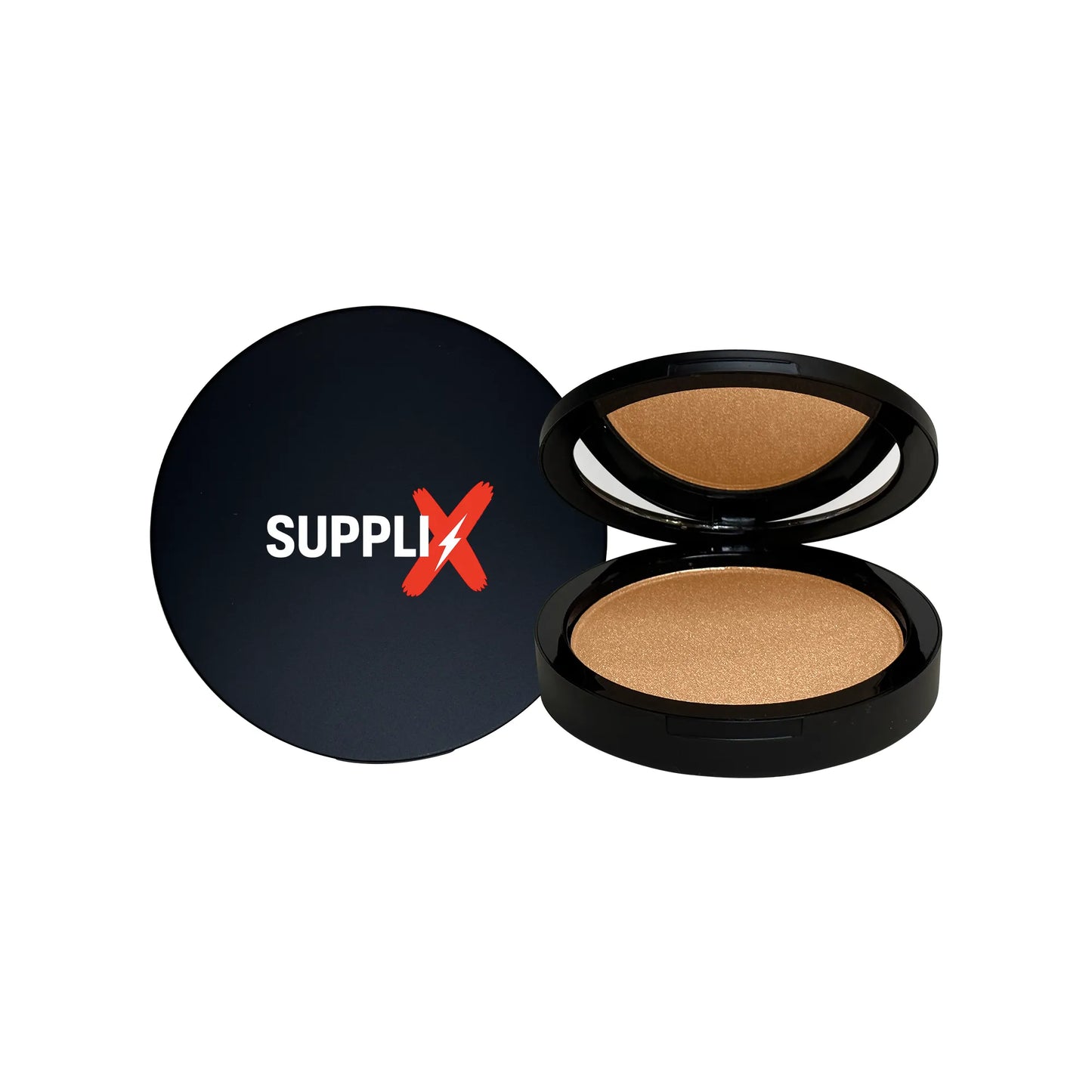 Close-up of SUPPLI-X vegan luminizing powder in Glowy shade, showing silky creamy texture with multidimensional shimmer for d